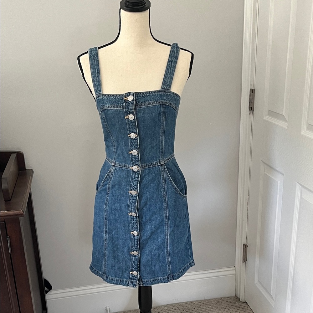 Levi's Blue Denim Button-Front Overall Dress
